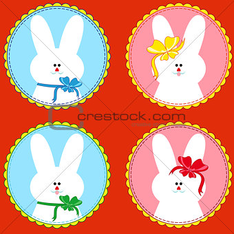 Four funny rabbits in round frameworks