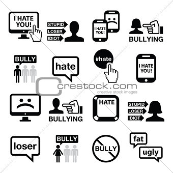 Cyberbullying vector icons set