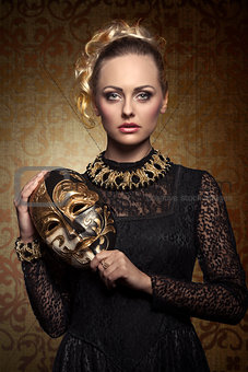 girl with aristocratic lady mask 