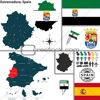 Map of Extremadura, Spain