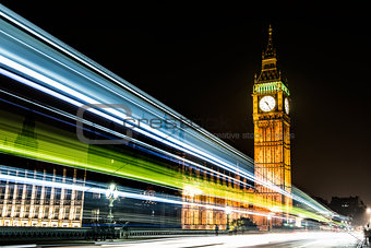 Night view of Big Ben at Westminster in London