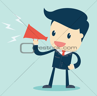 Cartoon Illustration of  Businessman Speaking with a Megaphone. Vector.