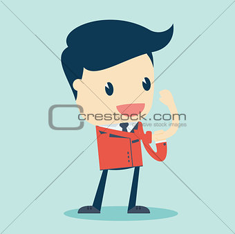 Cartoon Illustration of a Speaking Businessman Roll Up Their Sleeves. Vector Illustration.