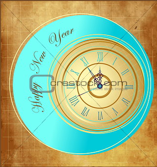 Vintage Happy New Year background with clock