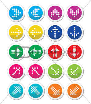 Dotted colorful arrows round icons set isolated on white