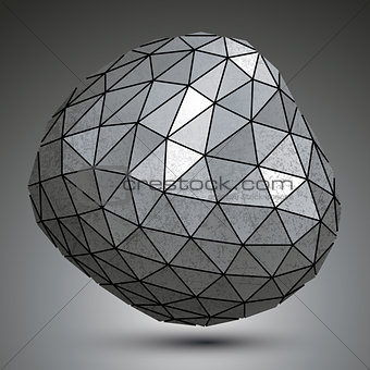 Deformed metallic object created from triangles, spatial geometr