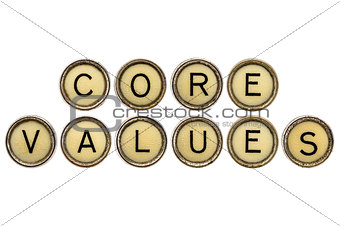 core values in typewriter keys 