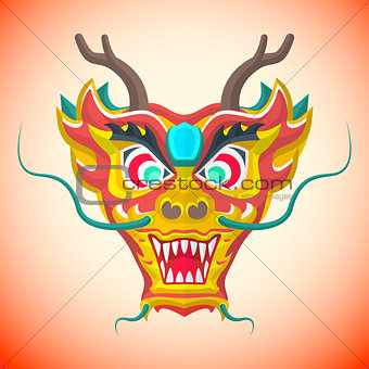 flat style chinese red dragon mask