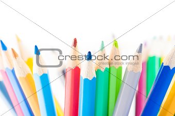 colorful pencils isolated with space for text, time to school