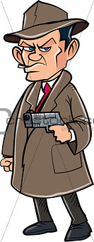 Cartoon secret agent with a hat and gun