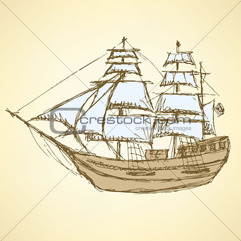 Sketch sea ship in vintage style