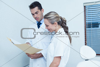 Dentists discussing reports