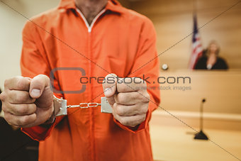 Prisoner in handcuffs clenching fists