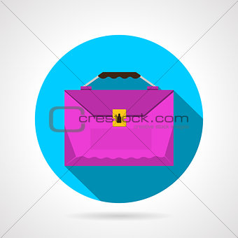 Round flat vector icon for pink briefcase
