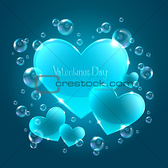 Hearts on the blue background