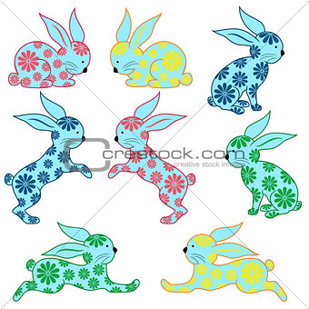 Eight ornamental rabbits