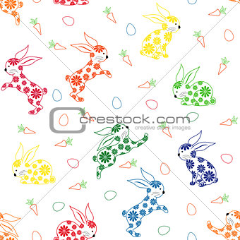 Seamless pattern with ornamental rabbits