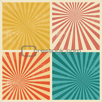Sunburst Retro Textured Grunge Background Set