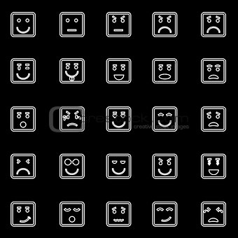 Square face line icons on black background