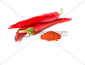 Red chili pepper and pepper powder pile
