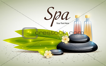 Spa Background of Black Pebble and Bamboo Leaves