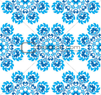 Seamless blue floral Polish folk art pattern - wzory lowickie, wycinanki