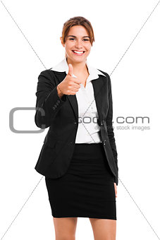 Business woman with thumbs up