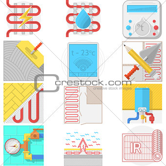 Color icons vector collection for underfloor heating