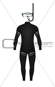 Diving suit and diving goggles with snorkel