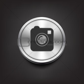 Camera simple icon on silver button