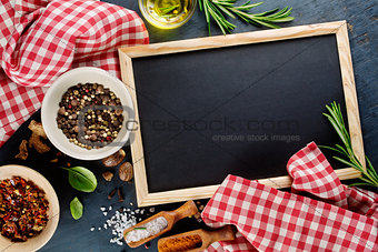 Black chalk board and spices.
