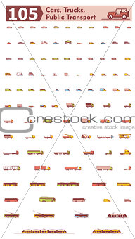 Vector cars, trucks and public transport icons