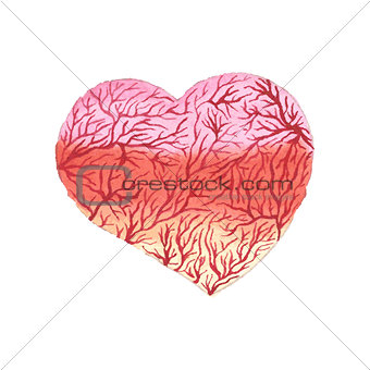 Watercolor heart with capillaries