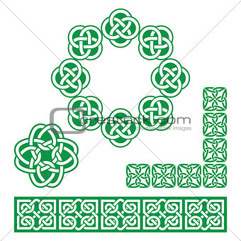 Irish Celtic green design - patterns, knots and braids