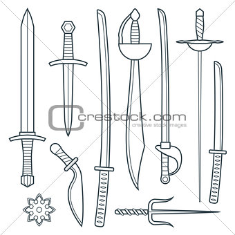 vector cold weapons outline set