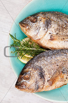 Grilled fish background.