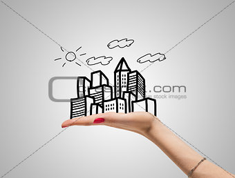 Drawing skyscrapers on hand