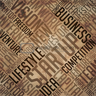 Startup - Grunge Word Collage in brown.