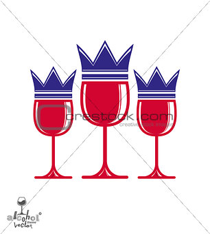 Sophisticated luxury wineglasses with king crown, graphic artist
