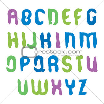Vector hand-painted multicolored capital letters isolated on whi