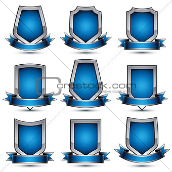 Collection of gray heraldic 3d glamorous icons, silver graphic o