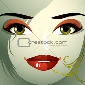 Parts of the face of a young beautiful lady with a bright make-u