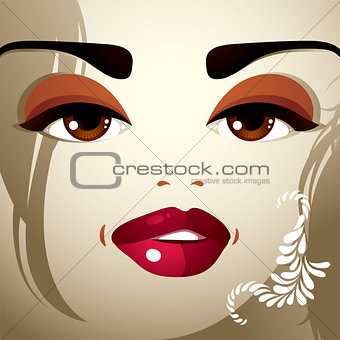Face makeup. Lips, eyes and eyebrows of an attractive woman disp