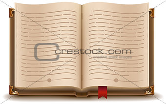 Open book with text and red bookmark