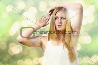 Gorgeous Woman on Abstract Glowing Background