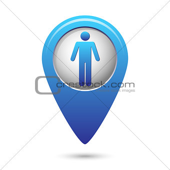 Blue map pointer with standing human icon