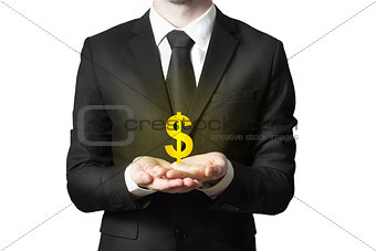 businessman serving gesture dollar symbol