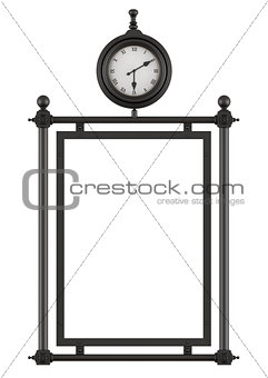 Blank street billboard in old style with clock