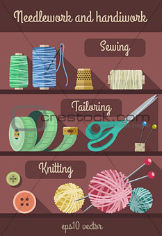 Set of tools and materials for fancywork and needlework