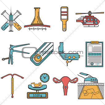 Flat vector icons set for obstetrics